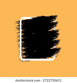 Un simple cuadrado negro con un borde blanco se coloca sobre un fondo amarillo mostaza, creando un contraste llamativo.