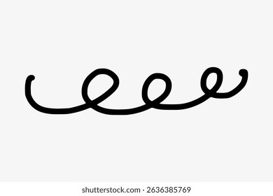 Simple black squiggle line on white background. Curved, looping design. Minimalist, abstract art. Squiggle line for creative projects or backgrounds. Cute doodle vector.