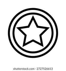 Simple black star emblem in double ring on white background