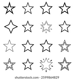Simple black star icon set material isolated on white background