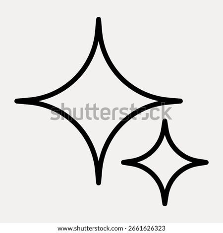 Simple black star icons on a white background. Star shapes in minimalist design. Black stars in different sizes. Minimalist star icons for versatile use. Design element vector.