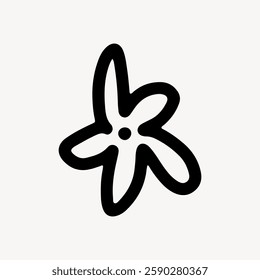 Simple black starfish illustration on a white background. Starfish design with bold lines. Minimalist starfish art. Starfish icon for decor or design. Doodle illustration vector.