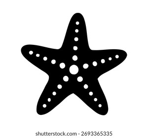 Simple Black Starfish with White Spots on a White Background