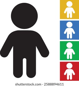 A simple, black stick figure icon, representing a person in a universal way with variations in color