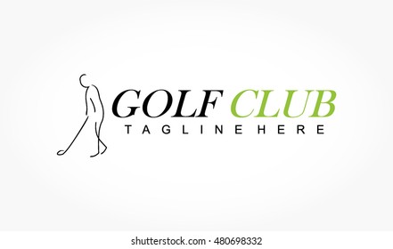 simple black stick man with golf stick for golf club logo vector