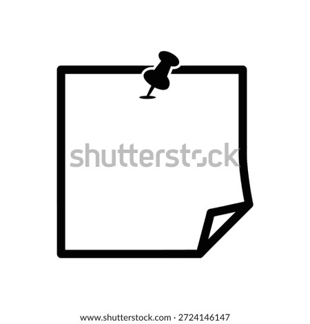Simple black sticky note with thumbtack on white background