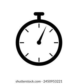 Simple black Stopwatch isolated transparent background. Alarm Clock on white. Vector illustration can used web sport design. EPS 10