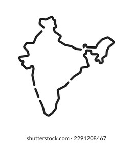 simple black stroke art india map. flat monoline style trend modern logotype graphic lineart design element isolated on white. concept of minimal indian border or badge of world geography or trip