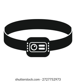 Simple black style vector icon representing a headlamp flashlight, typically used for camping, hiking, and other outdoor activities at night