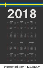 Simple black Swedish 2018 year vector calendar. Week starts from Sunday.