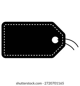 Una simple etiqueta negra con una línea punteada blanca y un agujero para una cadena sobre un fondo blanco, que representa una etiqueta o marcador en blanco para fines de Identificación o notación.