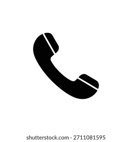 Un simple icono de receptor de teléfono negro, que representa la comunicación, el contacto y la conexión para interfaces digitales.