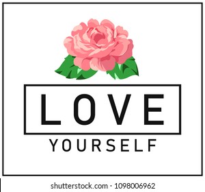 Simple black text with flower. Vector illustration design in frame.