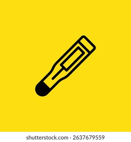 A simple black thermometer is displayed against a bright yellow backdrop, used to measure temperature.