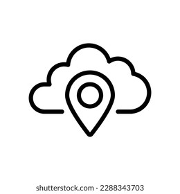 simple black thin line cloud with pin point icon. linear trend modern logotype graphic stroke design web element isolated on white. concept of info or content share badge or global database pictogram
