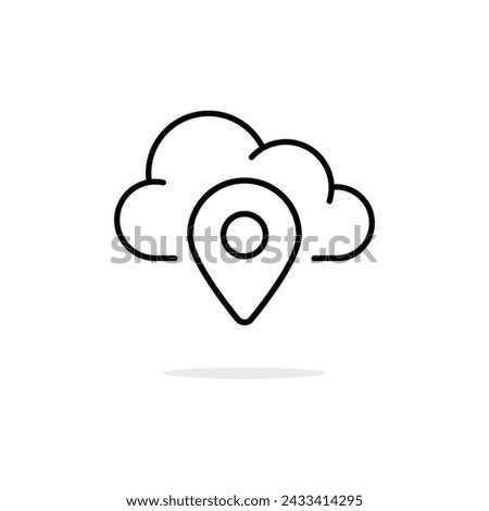 simple black thin line cloud with pin point icon. linear trend modern logotype graphic stroke design web element isolated on white. concept of info or content share badge or global database pictogram