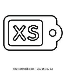 Simple black thin line extra small size clothing tag icon vector indicating garment dimensions