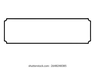 A simple black thin line rectangular frame with slightly curved corners on a white background. The style is minimalist and geometric.