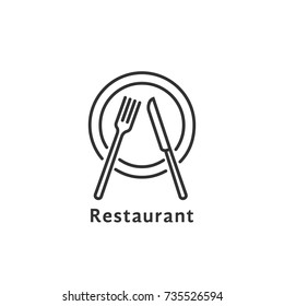 logo simple del restaurante de fina línea negra. el concepto de servicio nutricional o de platos en el comedor o en el comedor. contorno de estilo plano trazo logotipo elemento de diseño de arte gráfico aislado en blanco