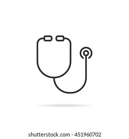 simple black thin line stethoscope icon. concept of med, nurse support, exam, specialist object, headphones pictogram. flat style trend modern logotype design vector illustration on white background