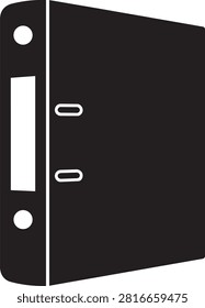 A simple black three ring binder with a white label area and metal fasteners. Useful for office organization document storage and business planning.