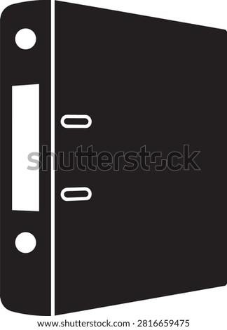 A simple black three ring binder with a white label area and metal fasteners. Useful for office organization document storage and business planning.