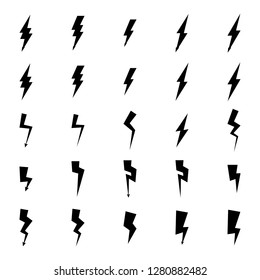 Simple black thunderbolt and lighting isolated icons.