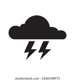 Simple black thunderstorm icon on white