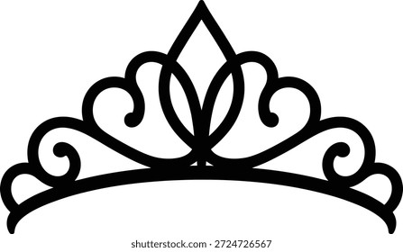 A simple black tiara or princess crown silhouette icon on a white background