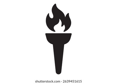 A simple black torch with flame on a white background icon