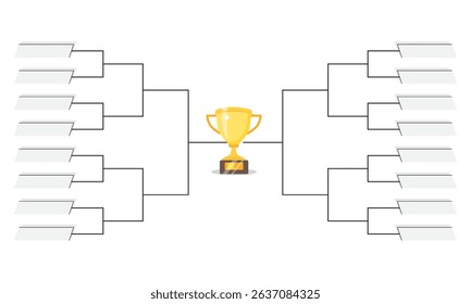 Simple black tournament bracket template for 16 teams isolated on white