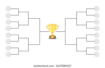 Simple black tournament bracket template for 16 teams isolated on white