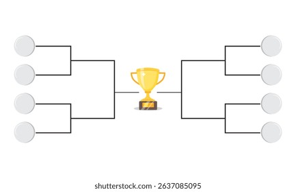 Simple black tournament bracket template for 8 teams isolated on white