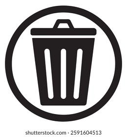 Simple Black Trash Can Icon for Digital Use