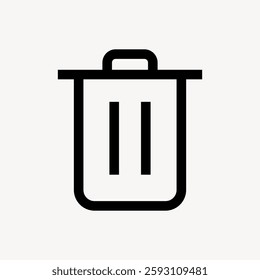 Simple black trash can icon on a white background. Trash can symbol with a lid. Minimalist trash can design. Icon for trash can usage. User interface icon vector.