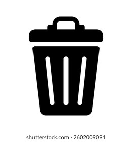 Simple black trash can icon isolated on white background.