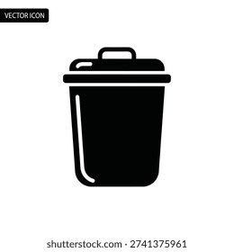 Simple black trash can icon with lid and handle