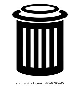 Simple black trash can icon on white background, representing waste bin and recycling concepts