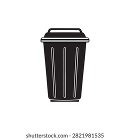 Simple black trash can with lid isolated transparent background design