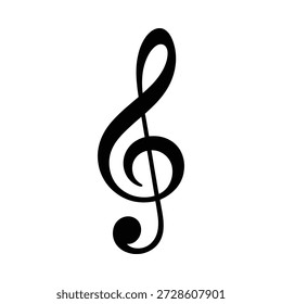 A simple black treble clef symbol isolated on a white background
