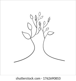 Simple black tree, linen art. illustration vector minimalist.Design for coloring, cover, print of clothes.