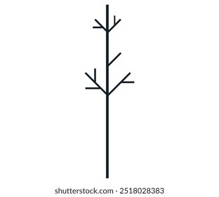 A simple black tree with outlined branches on white background. Ideal for nature themes, winter concepts, minimalist designs, modern art, and educational materials. Clean minimal style