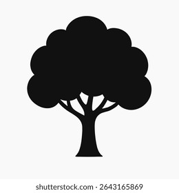 Simple Black Tree Silhouette Image Against a White Background