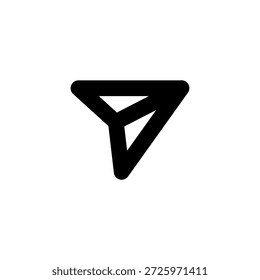 Una simple ilustración de triángulo negro sobre un fondo blanco.