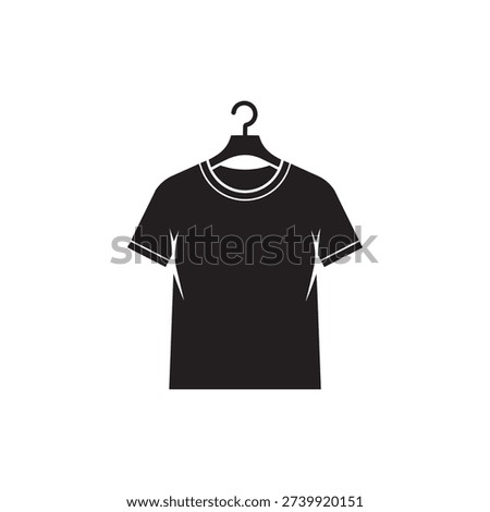 Simple black t-shirt icon with a hanger symbolizing apparel and fashion