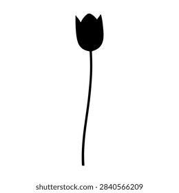 Simple black tulip silhouette emphasizing elegance and minimalism, suitable for artistic, botanical, or decorative projects.