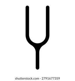 Simple black tuning fork icon on a clean white background, symbolizing sound and music