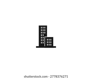 Simple black of two tall urban skyscrapers or office buildings isolated on a white background for real estate and city development branding concepts