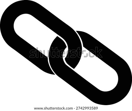 A simple black two-link chain icon representing connection, strength, and digital hyperlinks.