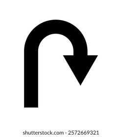 Simple black U turn arrow sign symbol. Abstract U turn arrow illustration.